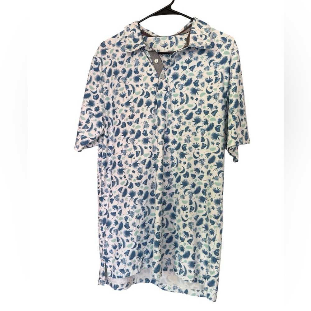 Sunday Crew Blue/Teal Polo Golf Shirt. Men’s Large. Blue white pattern. - Picture 1 of 7